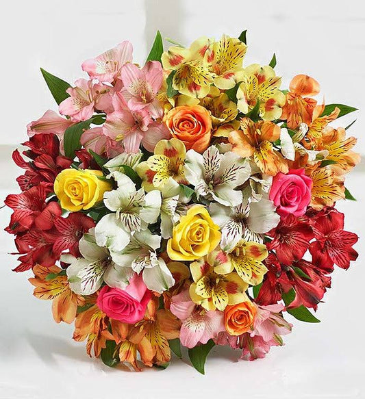 1-800-Flowers Assorted Roses & Peruvian Lilies Double Bouquet Vase