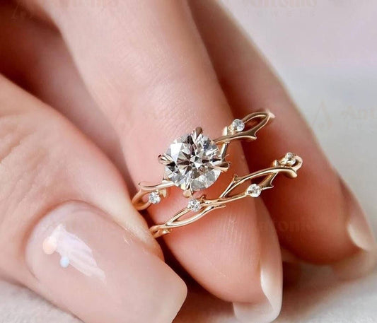 1 CT Dainty Twig Engagement Set Twig Wedding Ring Set